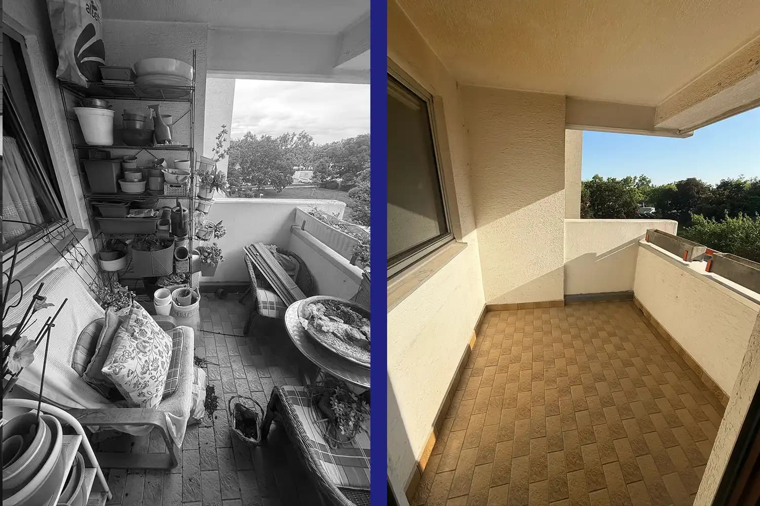 Vorher-Nachher Bild einer Entrümpelung – Baden, Niederösterreich, 2025